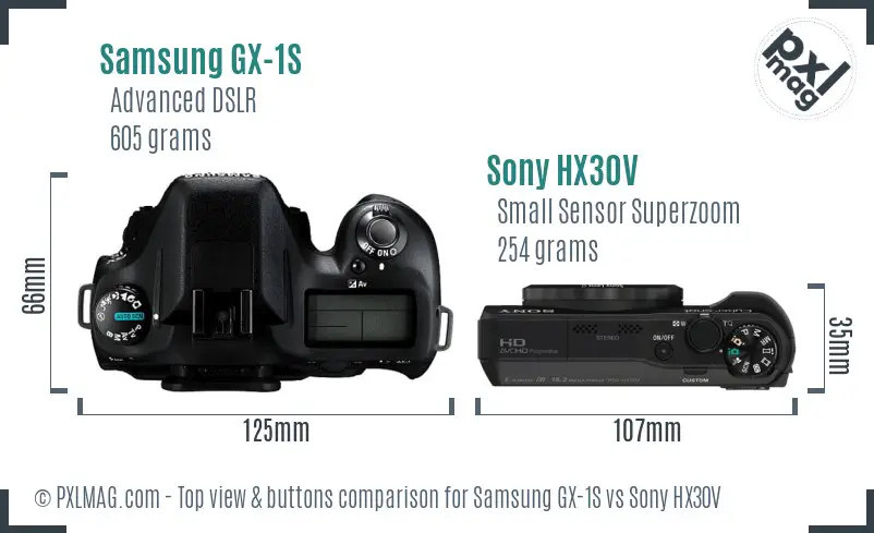 Samsung GX-1S vs Sony HX30V top view buttons comparison