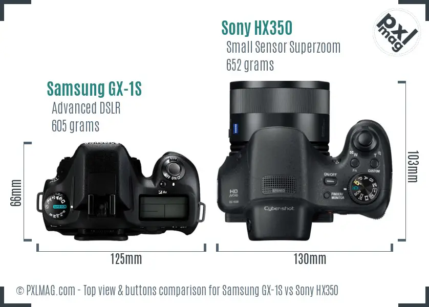 Samsung GX-1S vs Sony HX350 top view buttons comparison