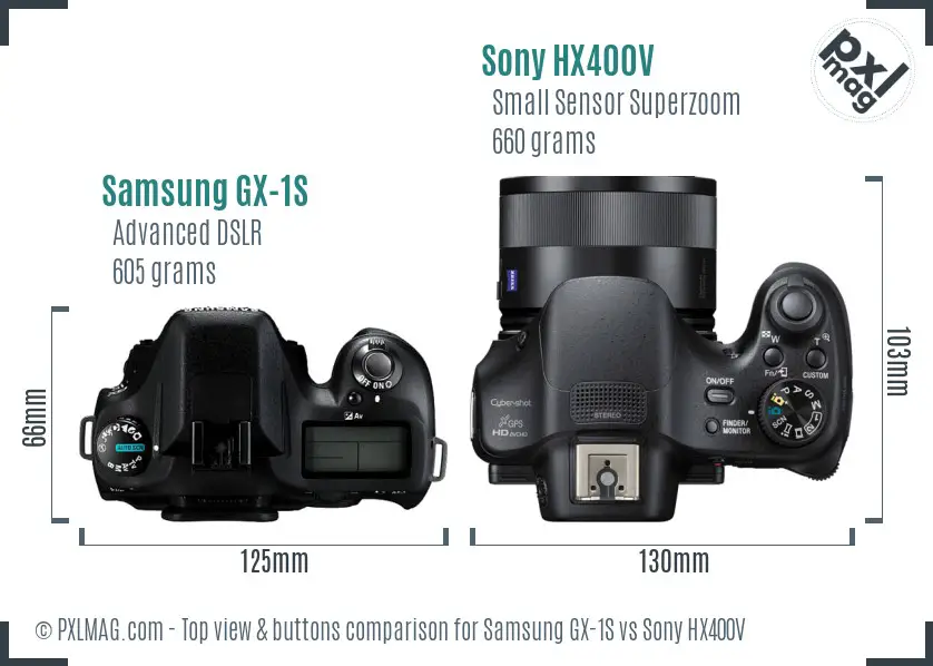Samsung GX-1S vs Sony HX400V top view buttons comparison