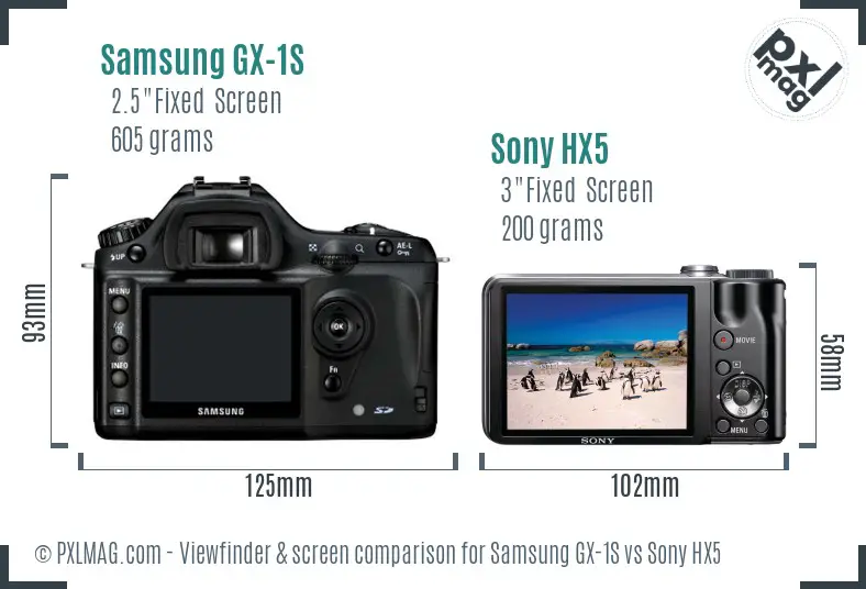 Samsung GX-1S vs Sony HX5 Screen and Viewfinder comparison