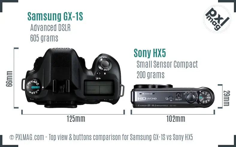 Samsung GX-1S vs Sony HX5 top view buttons comparison