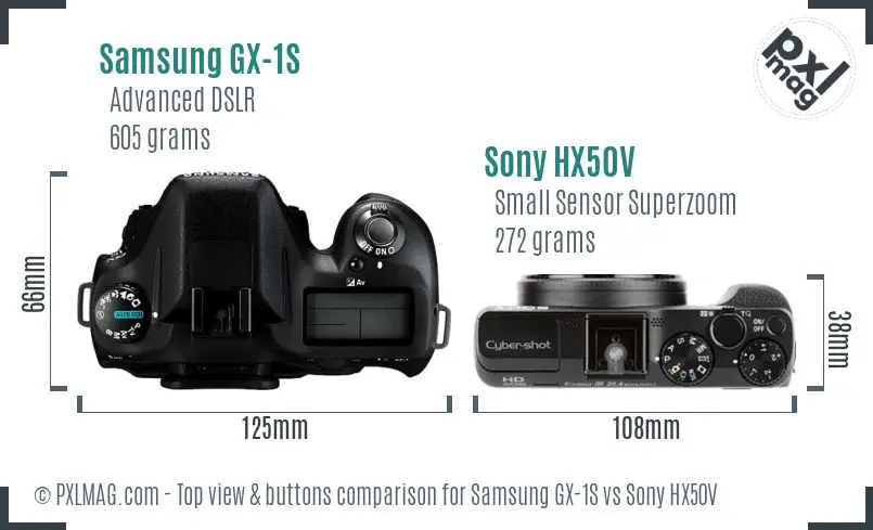 Samsung GX-1S vs Sony HX50V top view buttons comparison