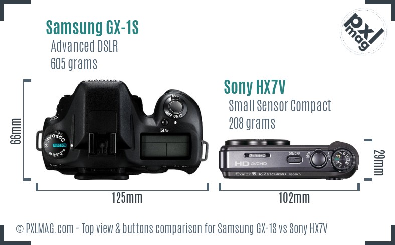 Samsung GX-1S vs Sony HX7V top view buttons comparison