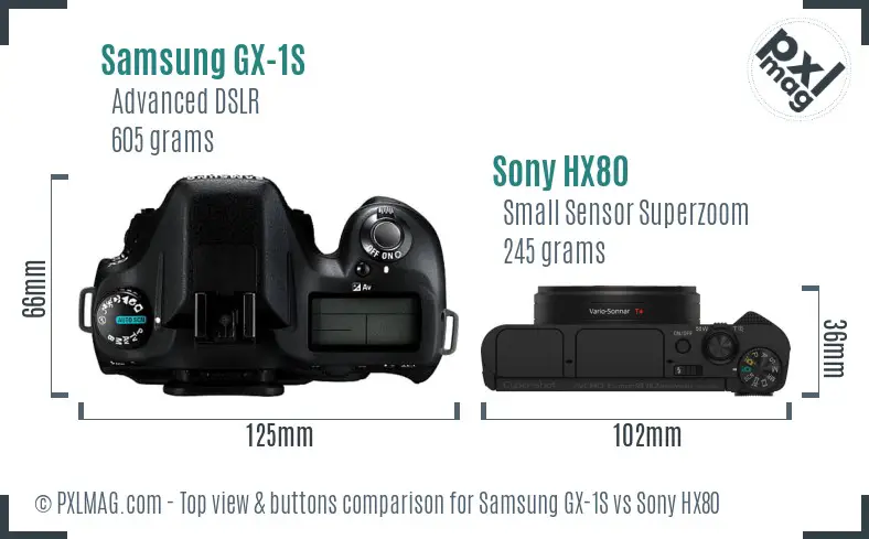 Samsung GX-1S vs Sony HX80 top view buttons comparison