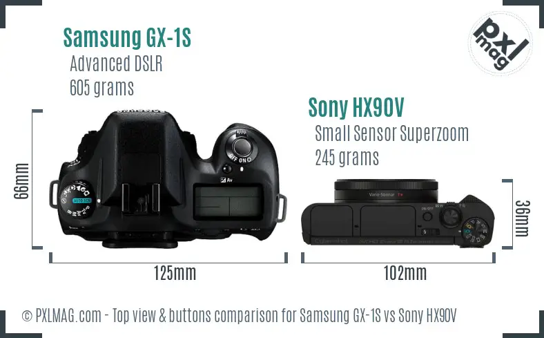 Samsung GX-1S vs Sony HX90V top view buttons comparison
