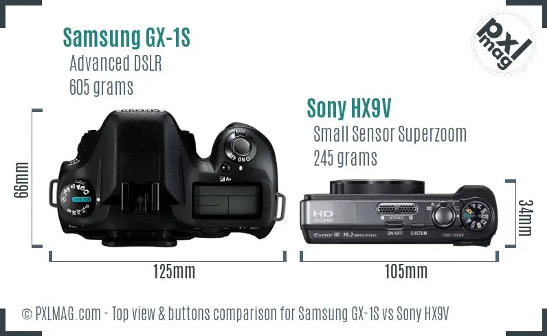 Samsung GX-1S vs Sony HX9V top view buttons comparison