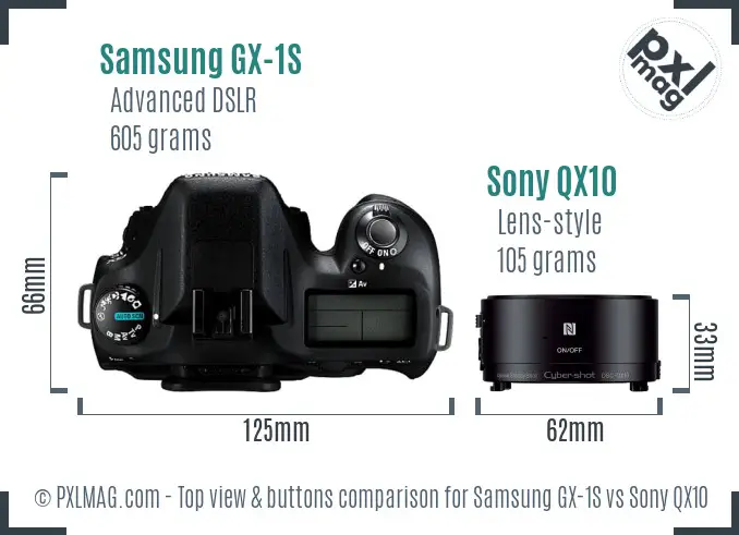 Samsung GX-1S vs Sony QX10 top view buttons comparison
