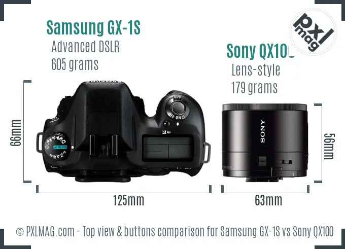 Samsung GX-1S vs Sony QX100 top view buttons comparison