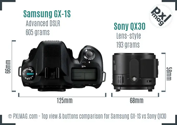 Samsung GX-1S vs Sony QX30 top view buttons comparison