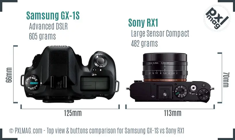 Samsung GX-1S vs Sony RX1 top view buttons comparison