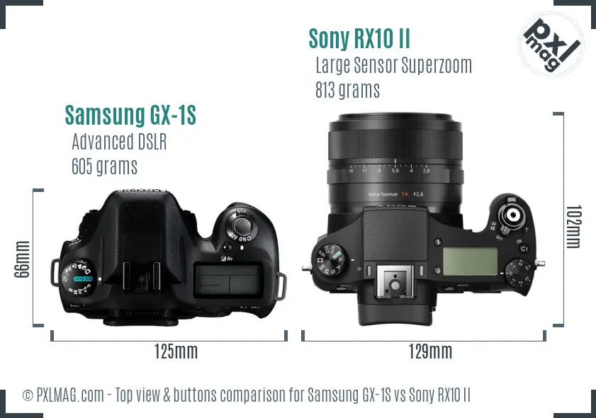 Samsung GX-1S vs Sony RX10 II top view buttons comparison