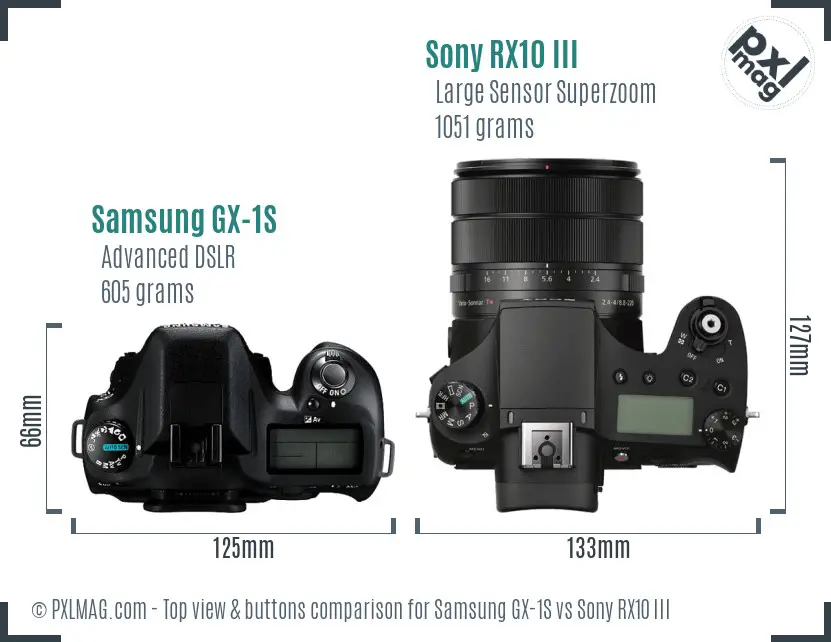 Samsung GX-1S vs Sony RX10 III top view buttons comparison
