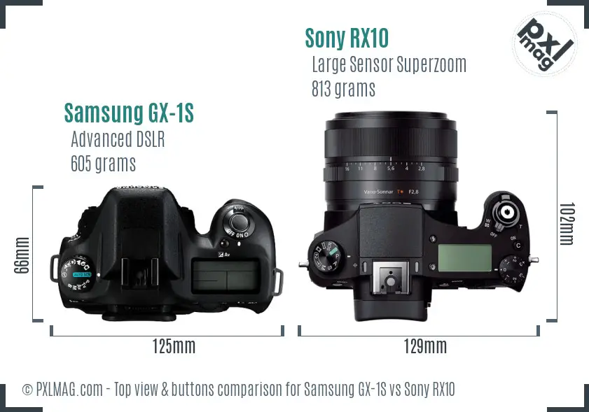 Samsung GX-1S vs Sony RX10 top view buttons comparison