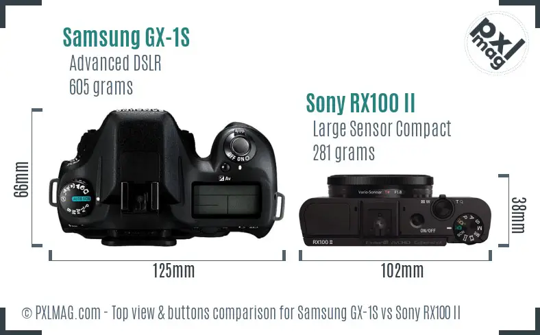 Samsung GX-1S vs Sony RX100 II top view buttons comparison