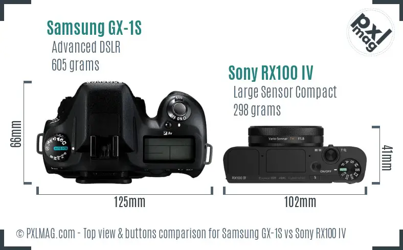Samsung GX-1S vs Sony RX100 IV top view buttons comparison