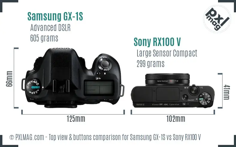 Samsung GX-1S vs Sony RX100 V top view buttons comparison
