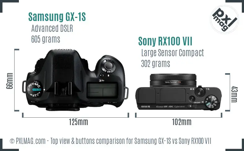Samsung GX-1S vs Sony RX100 VII top view buttons comparison