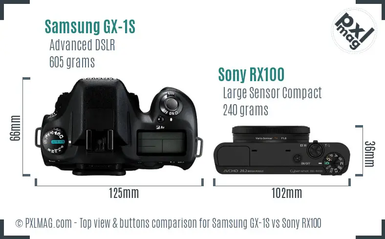 Samsung GX-1S vs Sony RX100 top view buttons comparison