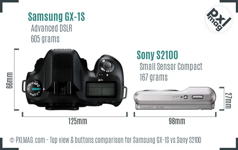 Samsung GX-1S vs Sony S2100 top view buttons comparison