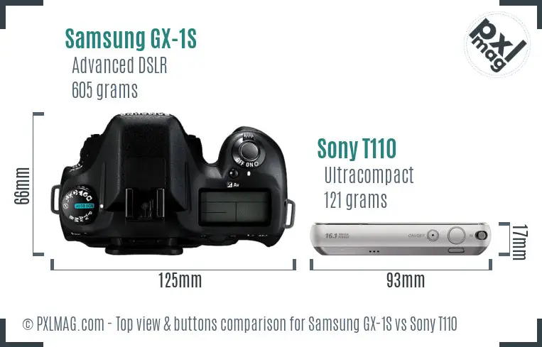 Samsung GX-1S vs Sony T110 top view buttons comparison
