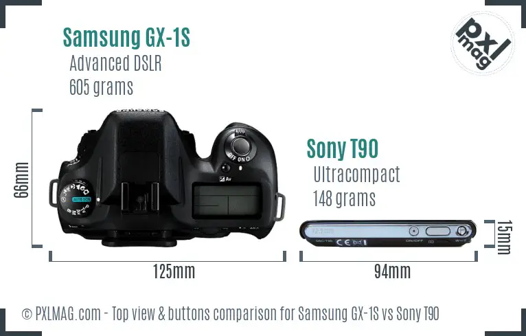 Samsung GX-1S vs Sony T90 top view buttons comparison