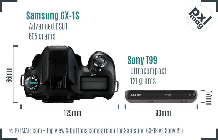 Samsung GX-1S vs Sony T99 top view buttons comparison