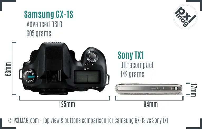 Samsung GX-1S vs Sony TX1 top view buttons comparison