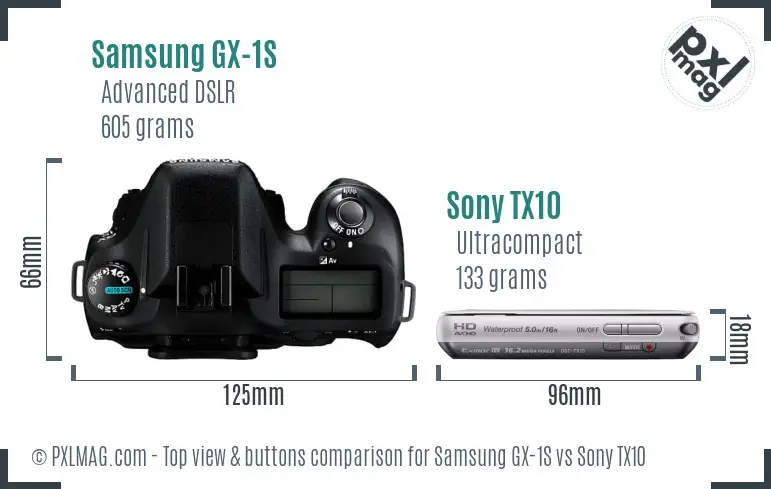 Samsung GX-1S vs Sony TX10 top view buttons comparison