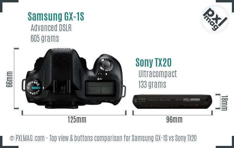 Samsung GX-1S vs Sony TX20 top view buttons comparison