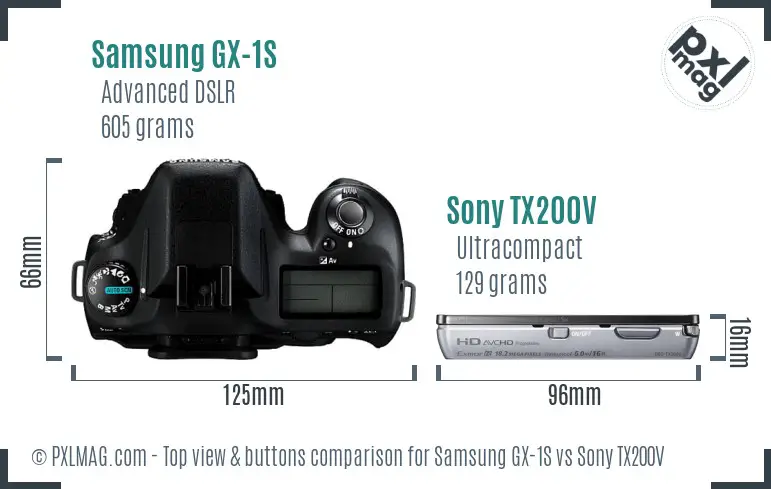 Samsung GX-1S vs Sony TX200V top view buttons comparison