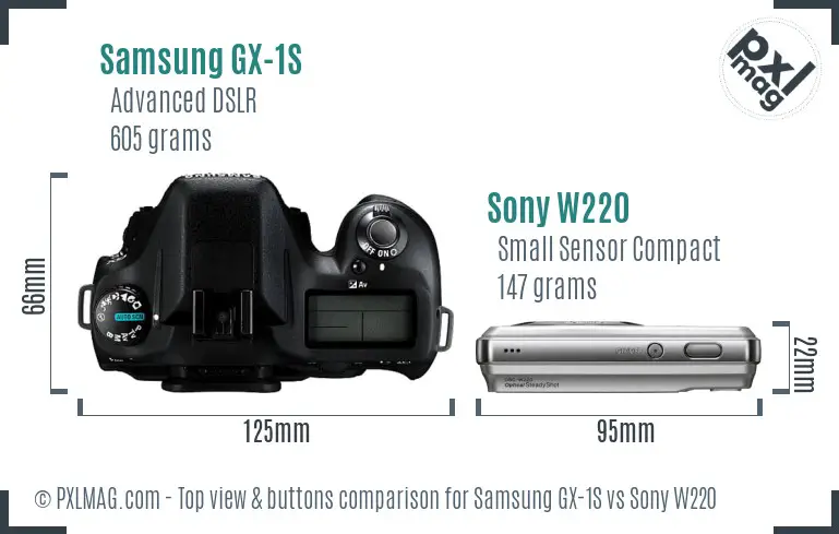 Samsung GX-1S vs Sony W220 top view buttons comparison