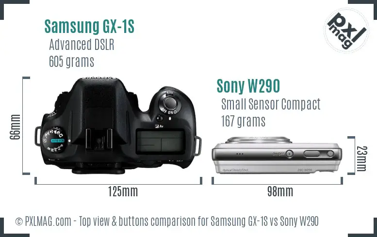 Samsung GX-1S vs Sony W290 top view buttons comparison