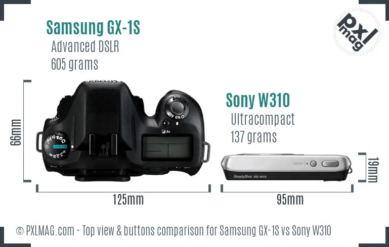 Samsung GX-1S vs Sony W310 top view buttons comparison