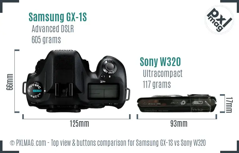 Samsung GX-1S vs Sony W320 top view buttons comparison