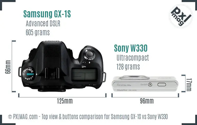 Samsung GX-1S vs Sony W330 top view buttons comparison