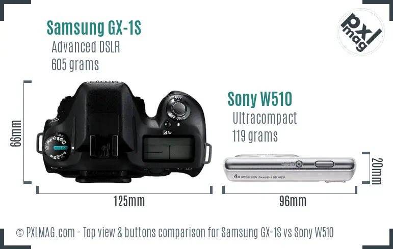 Samsung GX-1S vs Sony W510 top view buttons comparison