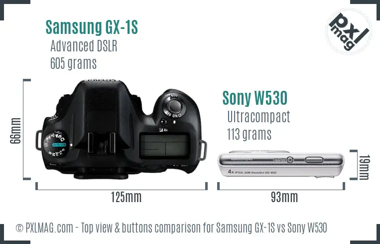 Samsung GX-1S vs Sony W530 top view buttons comparison