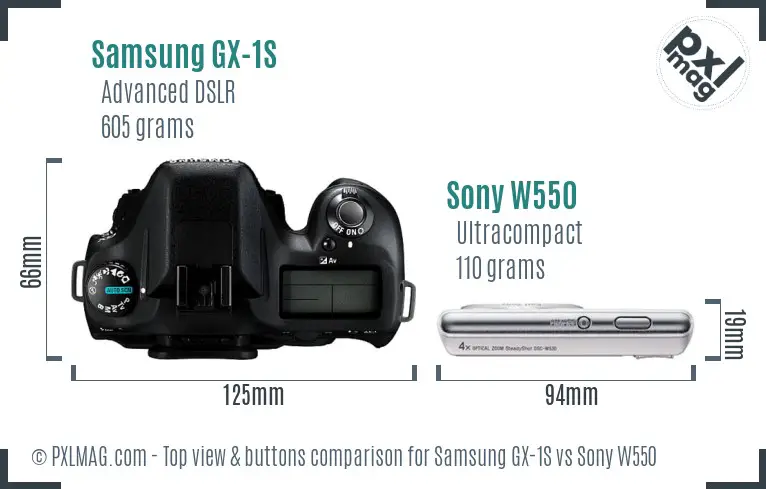 Samsung GX-1S vs Sony W550 top view buttons comparison