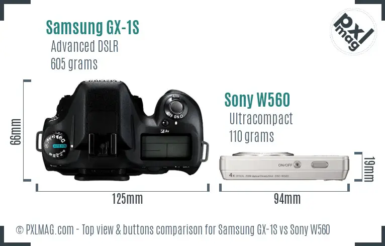 Samsung GX-1S vs Sony W560 top view buttons comparison