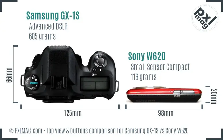 Samsung GX-1S vs Sony W620 top view buttons comparison