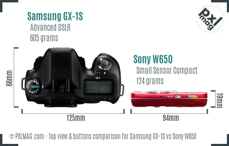 Samsung GX-1S vs Sony W650 top view buttons comparison