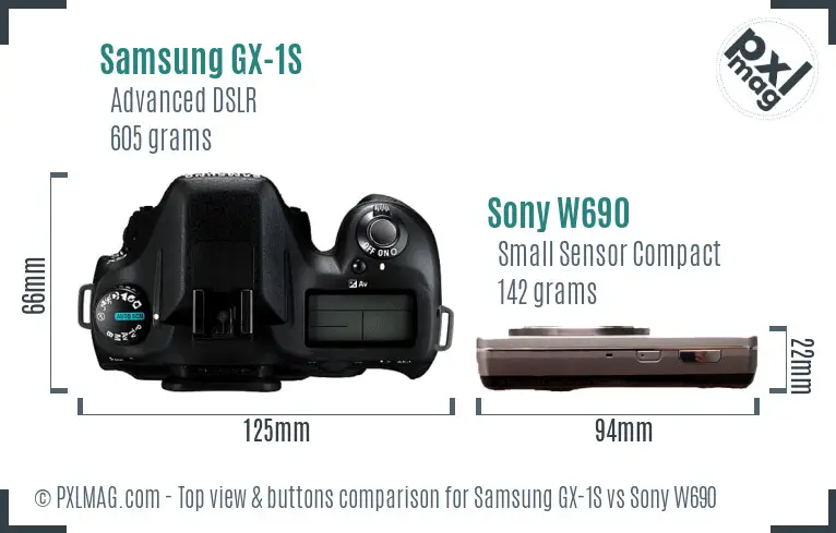 Samsung GX-1S vs Sony W690 top view buttons comparison