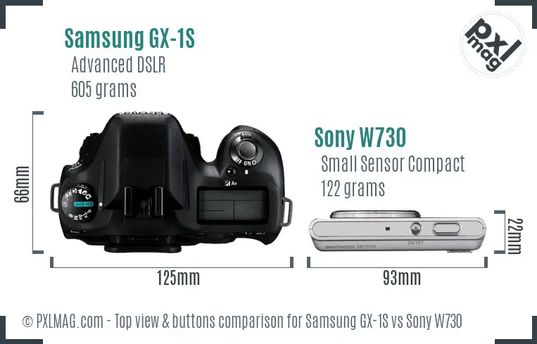 Samsung GX-1S vs Sony W730 top view buttons comparison