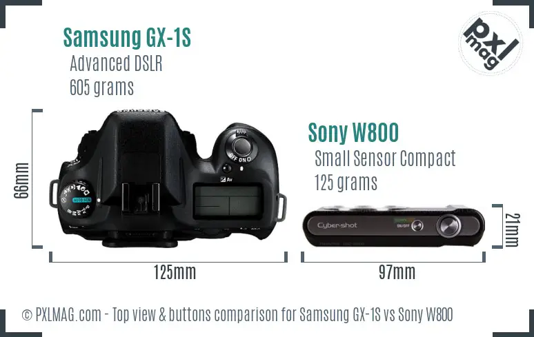 Samsung GX-1S vs Sony W800 top view buttons comparison