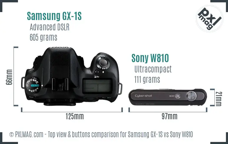 Samsung GX-1S vs Sony W810 top view buttons comparison