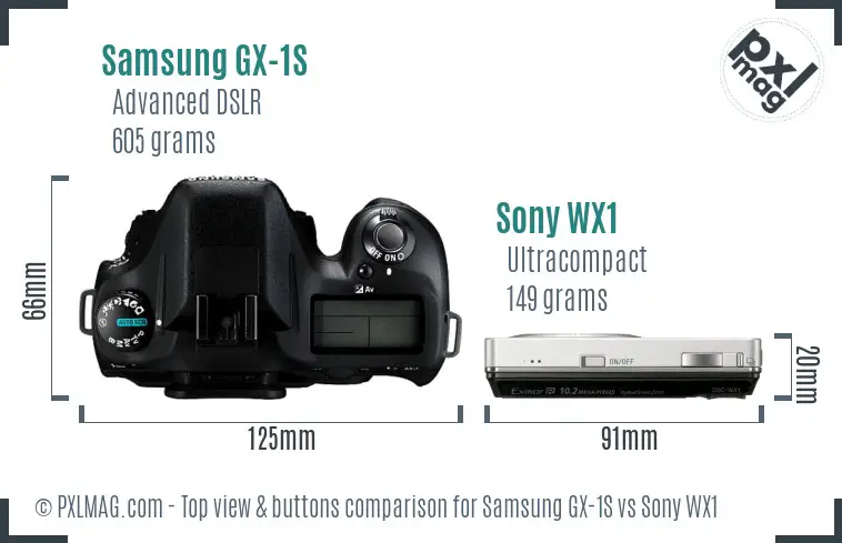 Samsung GX-1S vs Sony WX1 top view buttons comparison