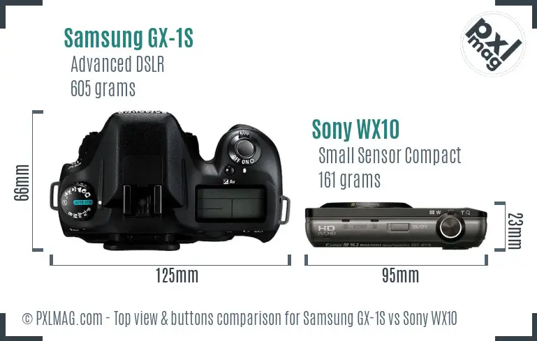 Samsung GX-1S vs Sony WX10 top view buttons comparison