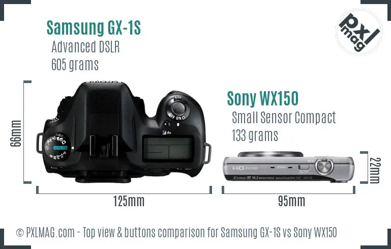 Samsung GX-1S vs Sony WX150 top view buttons comparison