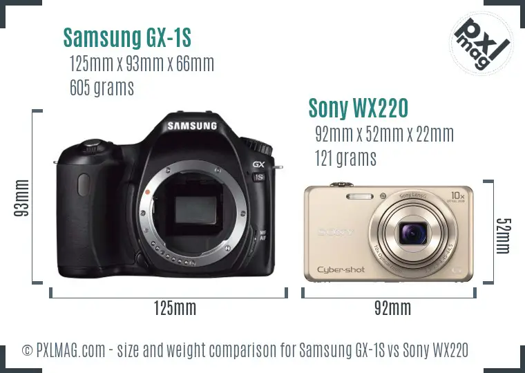 Samsung GX-1S vs Sony WX220 size comparison
