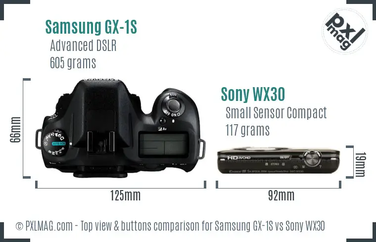 Samsung GX-1S vs Sony WX30 top view buttons comparison